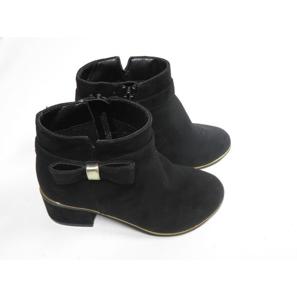 Children’s Place Faux Black Suede Dress Ankle Booties Zip Bow Heel Girls 12 - Picture 4 of 9